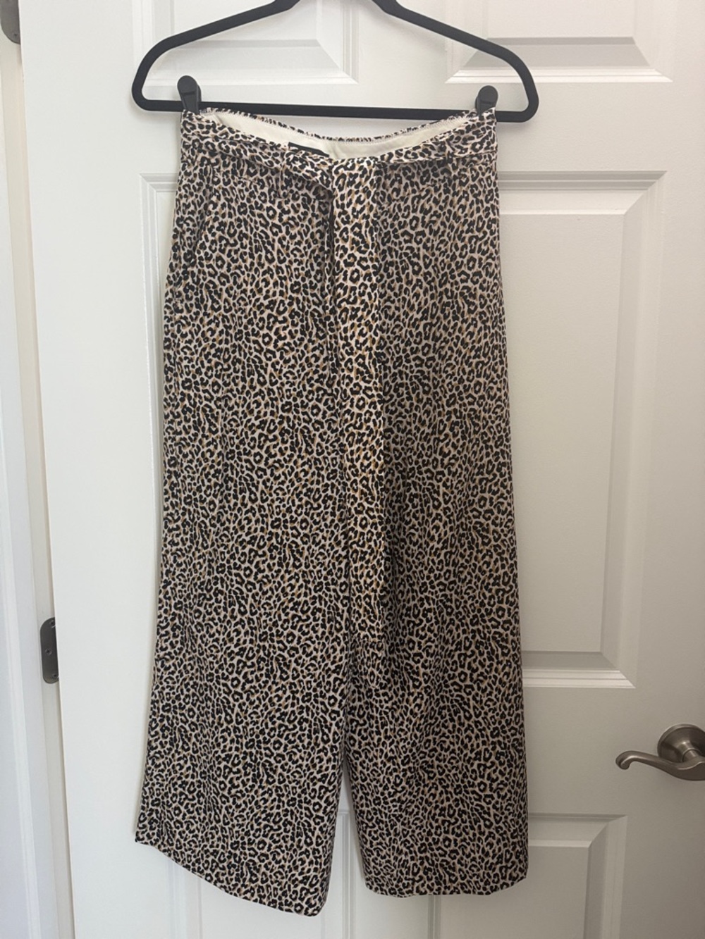 J. Crew Leopard-Print Wide-Leg copped Pants - Beige & Black Silk